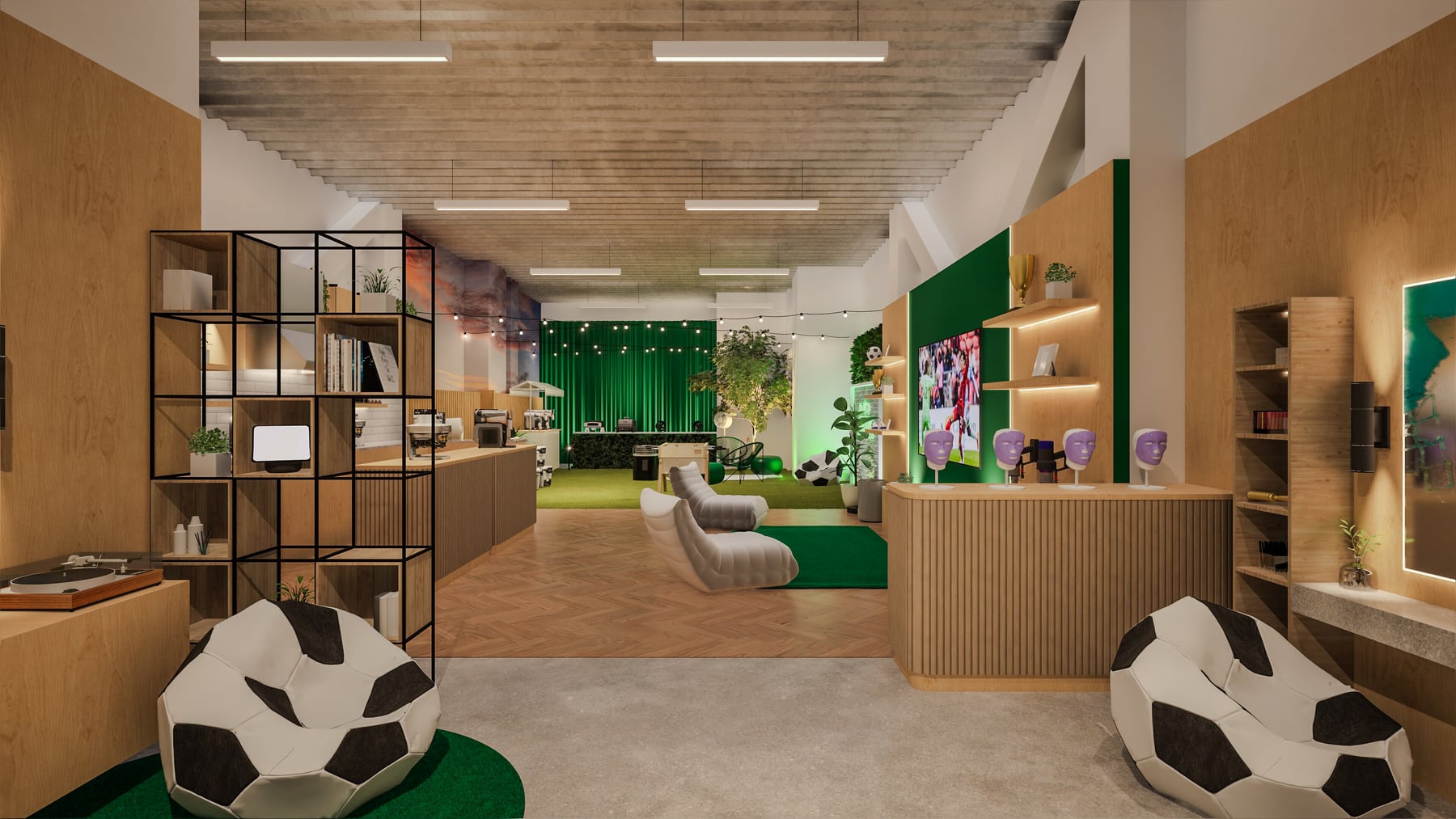 Open-plan branded showroom and lounge
